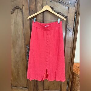 Madewell Coral-Red Button-Front Midi Skirt
